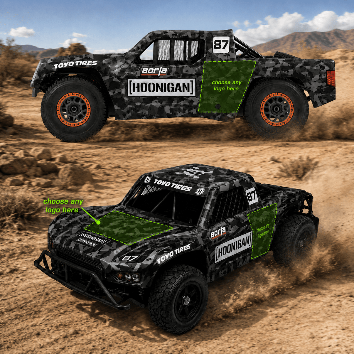 30DEGREE NORTH 5T / LOSI 5T 2.0 / LOSI 5T 3.0 - "PICK YOUR LOGO- GREEN" BODY WRAP - BASHER SKINZ