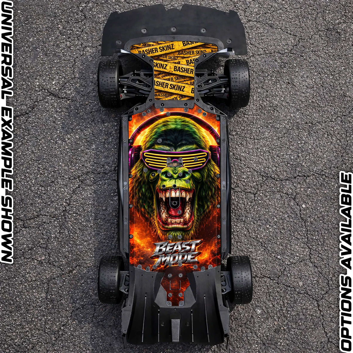 ARRMA 6S ON-ROAD RANGE - "GREEN MACHINE" chassis protector skin on a RC vehicle with bold design.