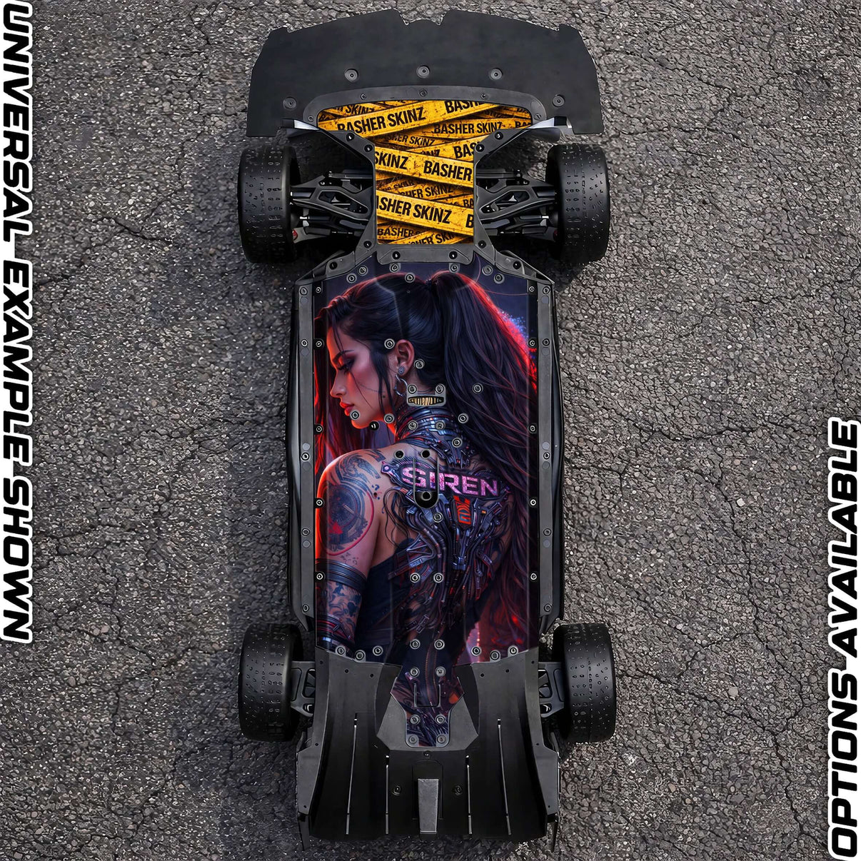 ARRMA 6S ON-ROAD RANGE - "SIREN 2.0" chassis protector skin on a racing vehicle.