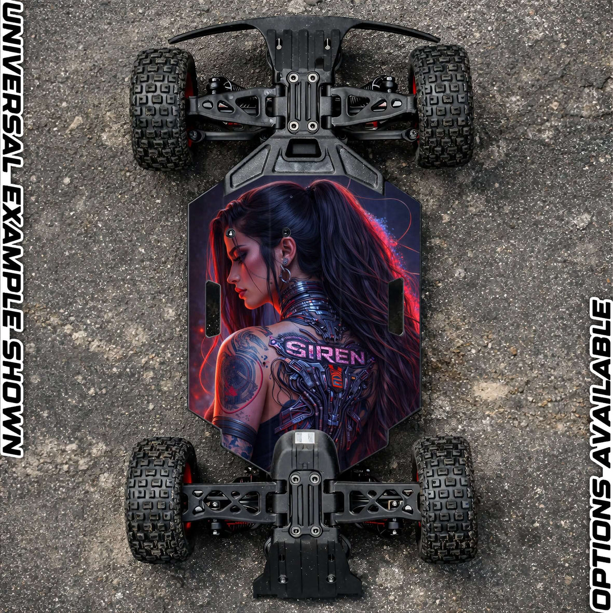 ARRMA GROM chassis protector skin featuring an artistic design and robust protection for high-speed RC adventures.