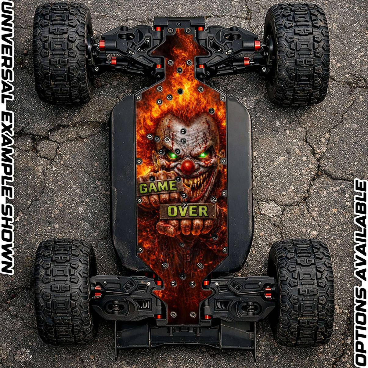 CORALLY 6S OFF-ROAD RANGE chassis with aggressive clown design, featuring the off-road chassis protector skin