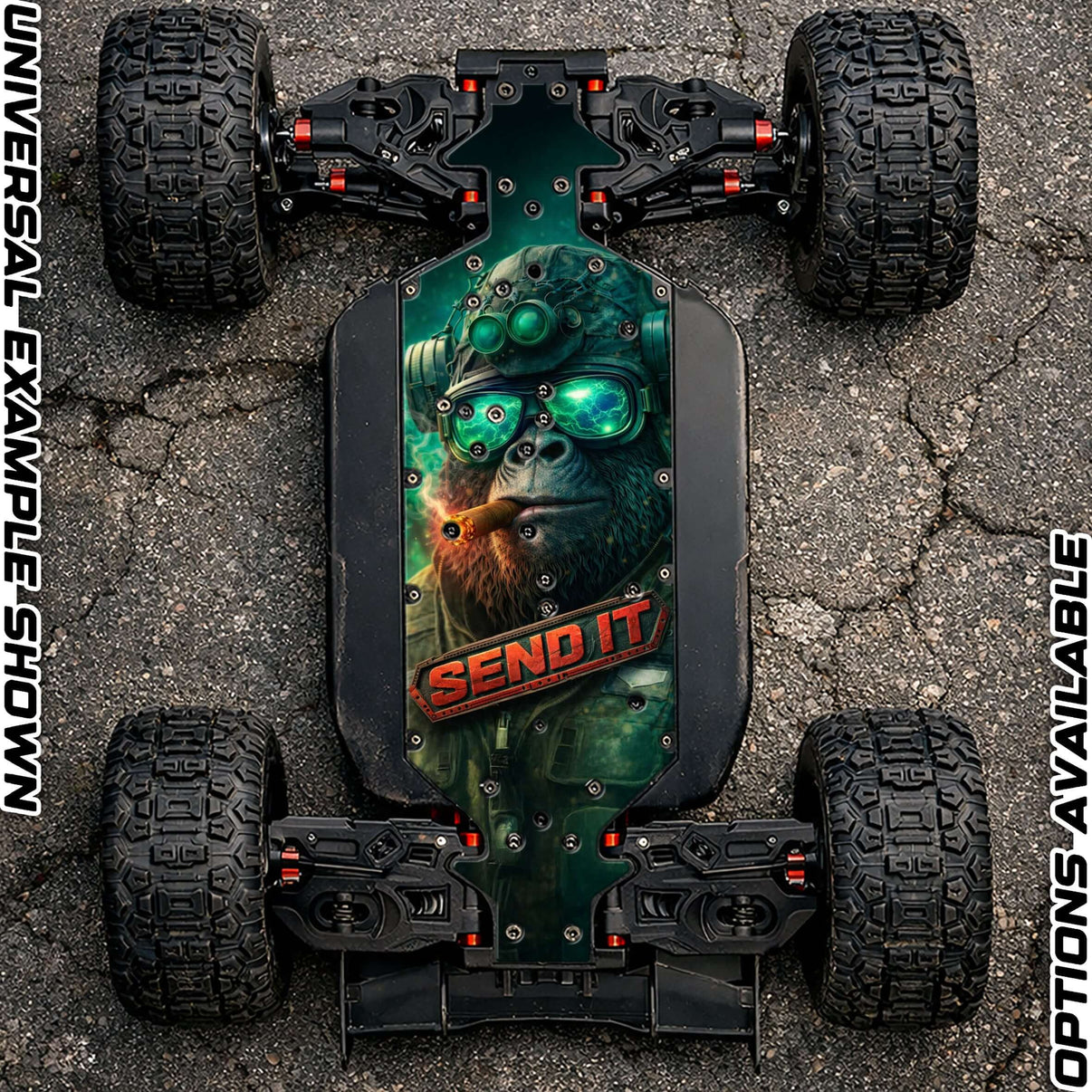 CORALLY 6S off-road chassis protector skin featuring bold design and vibrant colors for optimal vehicle protection.