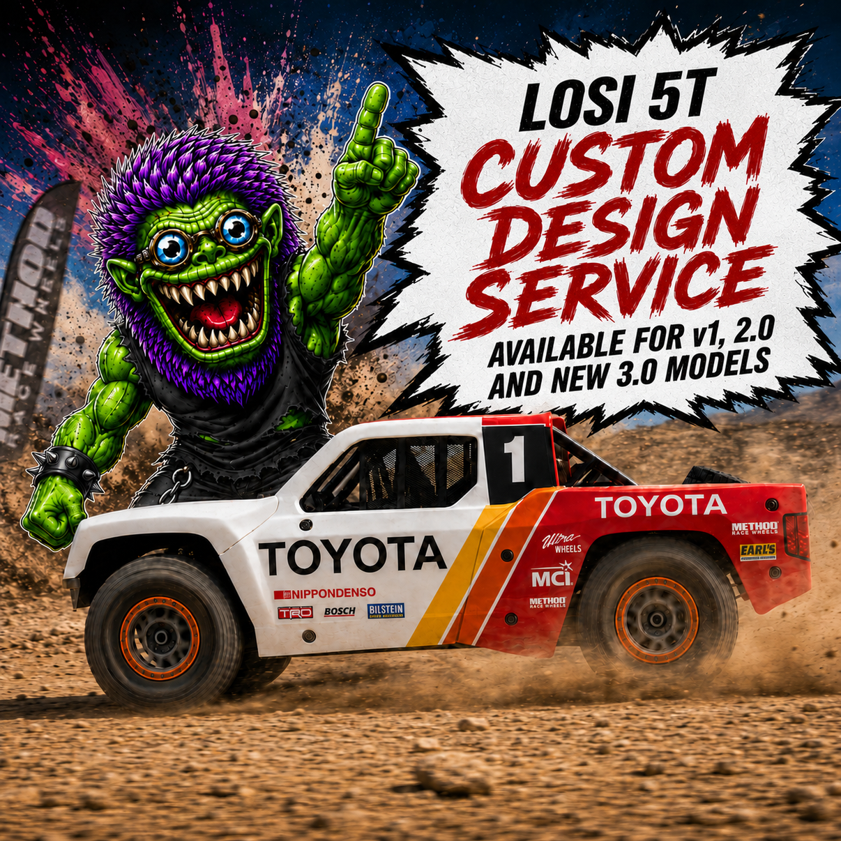 LOSI 5T - CUSTOM DESIGN SERVICE - ALL MODELS INCLUDING THE NEW 3.0 - BASHER SKINZ