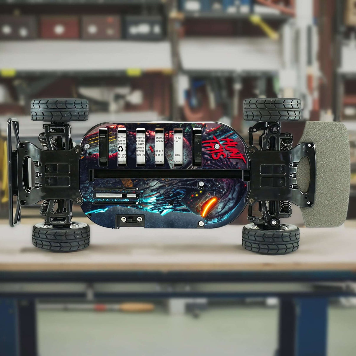 TAMIYA TT01 "HUNT THIS" chassis protector skin - BASHER SKINZ
