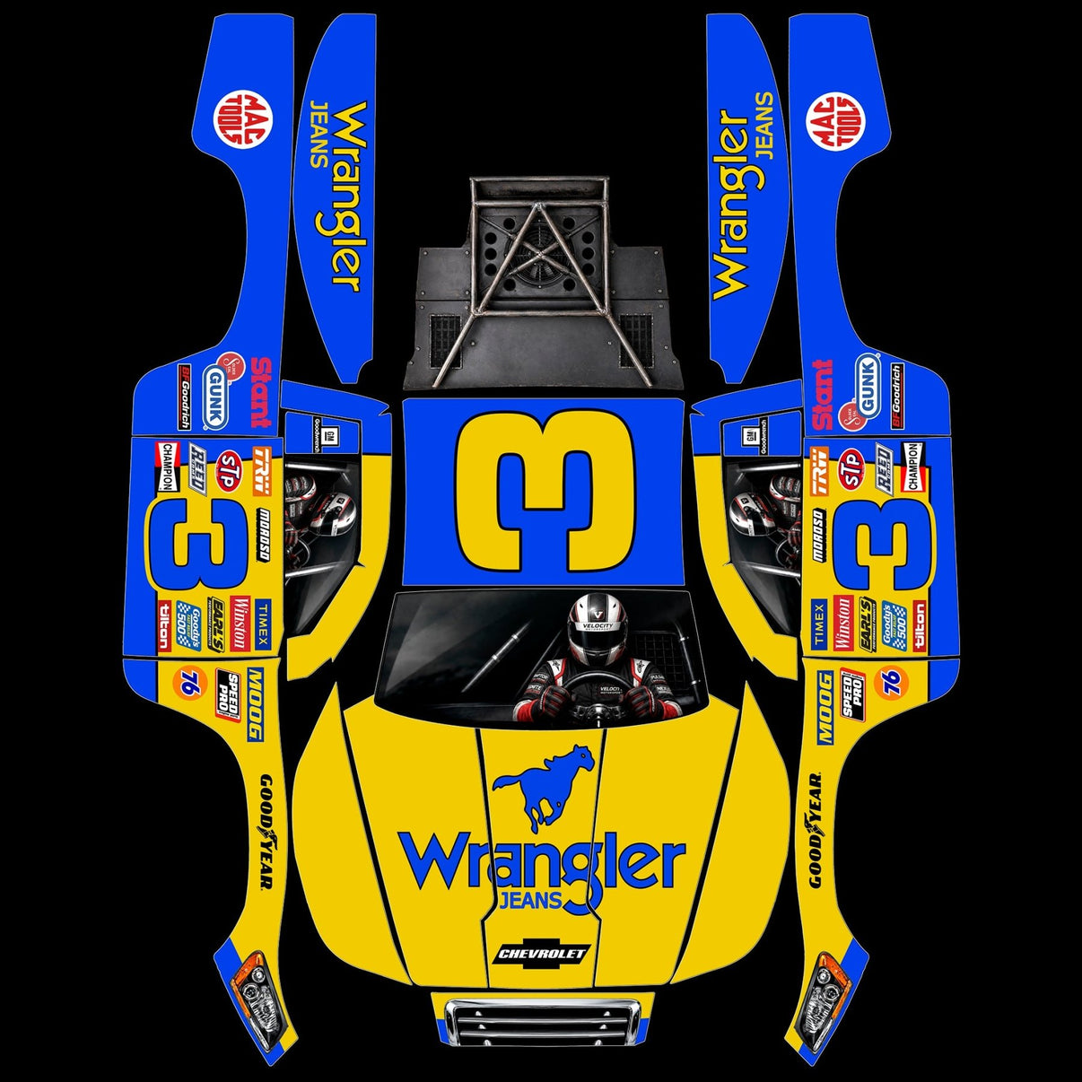 TRAXXAS SLASH 1:10 - "YELLOW/BLUE RACE CAR" BODY WRAP - BASHER SKINZ